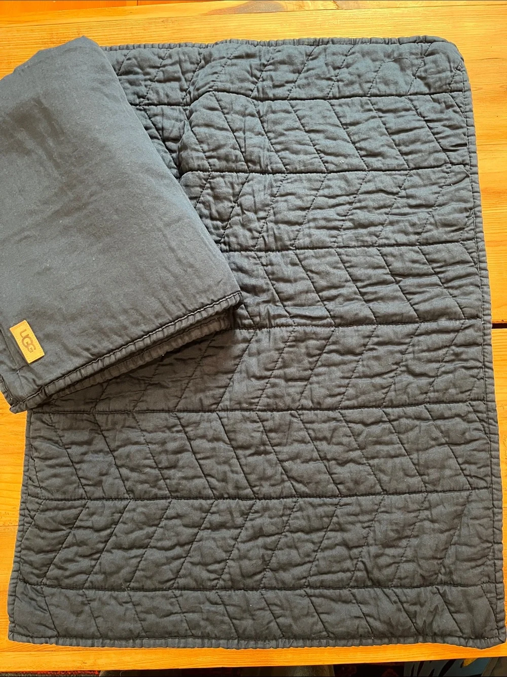Set/2 UGG *Standard Sham* Navy Blue Quilted Pillow Cover Zipper Closure